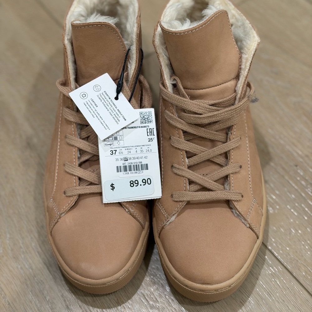 Tan High-Top genuine leather Sneakers